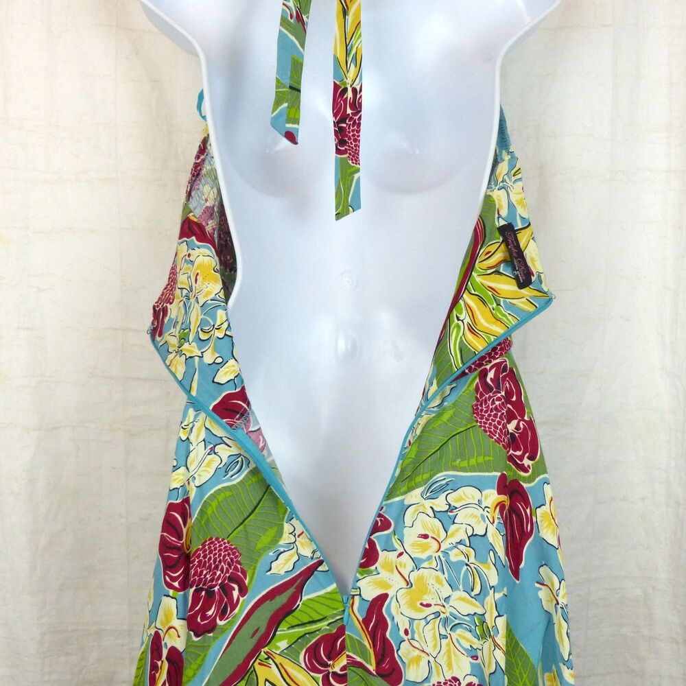Trashy Diva Trixie Dress Womens S Hawaiian Tropical Floral Halter Retro Pinup - Picture 9 of 13